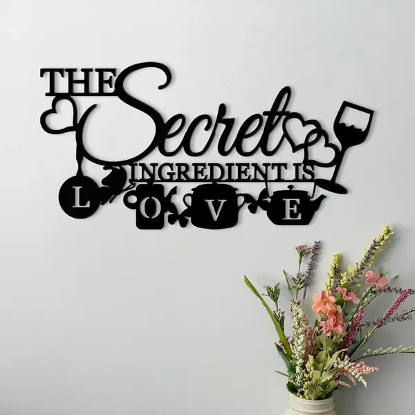Black_The_Secret_Ingredient_Is_Love_Metal_Wall_Art_Sign_|_20L_X_40W_Cm