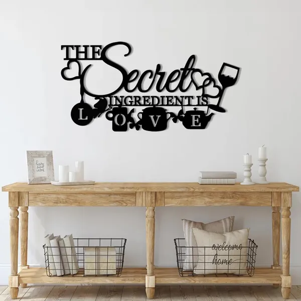 Black_The_Secret_Ingredient_Is_Love_Metal_Wall_Art_Sign_|_20L_X_40W_Cm