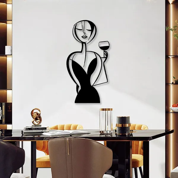 Black_Glass_Of_Wine_Girl_Metal_Wall_Art_|_58L_X_30W_Cm