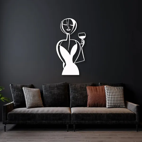 Black_Glass_Of_Wine_Girl_Metal_Wall_Art_|_58L_X_30W_Cm