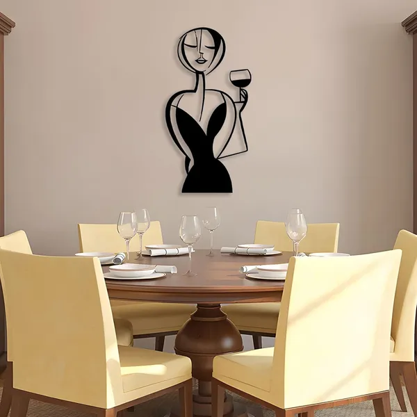 Black_Glass_Of_Wine_Girl_Metal_Wall_Art_|_58L_X_30W_Cm
