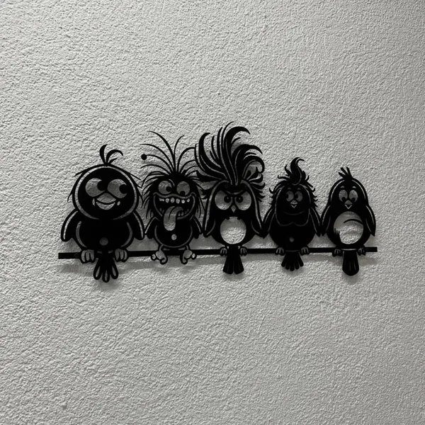 Black_Funny_Cartoon_Birds_Metal_Wall_Art_|_58L_X_27W_Cm