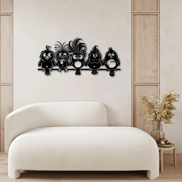 Black_Funny_Cartoon_Birds_Metal_Wall_Art_|_58L_X_27W_Cm