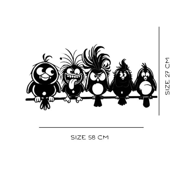 Black_Funny_Cartoon_Birds_Metal_Wall_Art_|_58L_X_27W_Cm