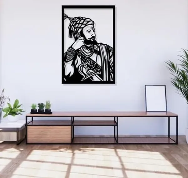 Black_Shivaji_Maharaj_Metal_Wall_Art_|_58L_X_40W_Cm