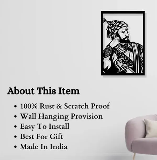 Black_Shivaji_Maharaj_Metal_Wall_Art_|_58L_X_40W_Cm