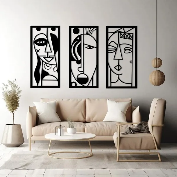 Black_Pablo_Picasso_Style_Boho_Wall_Art_Set_Of_3_|_40L_X_18W_Cm
