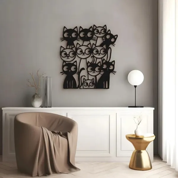 Black_Funny_Cats_Metal_Wall_Art_|_50L_X_45W_Cm