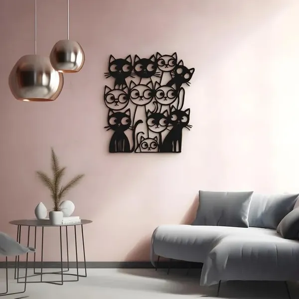 Black_Funny_Cats_Metal_Wall_Art_|_50L_X_45W_Cm