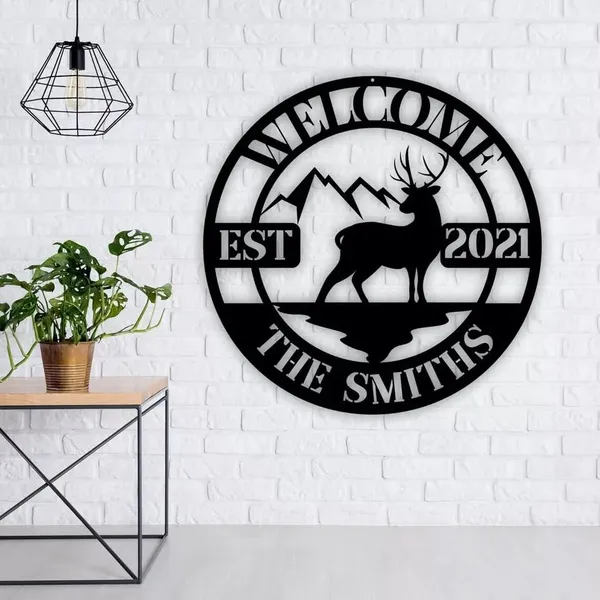 Black_Personalized_Deer_Metal_Family_Name_Sign_Home_Decor_|_60_X_33_X_0.5_Cm