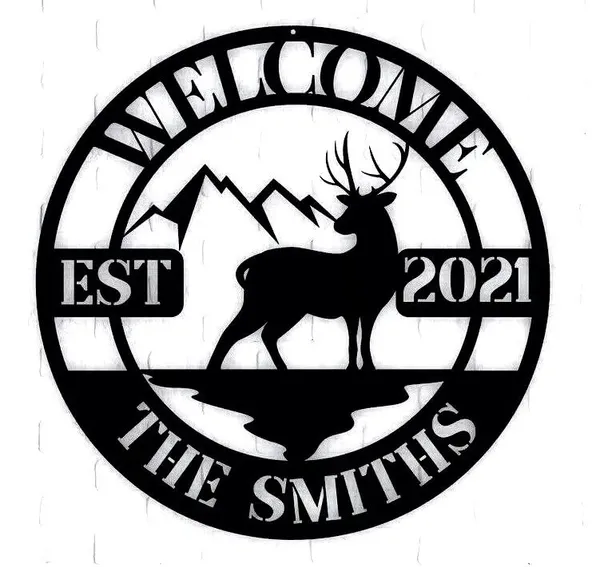 Black_Personalized_Deer_Metal_Family_Name_Sign_Home_Decor_|_60_X_33_X_0.5_Cm