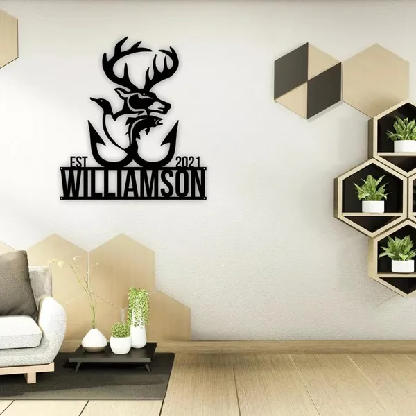 Black_Personalized_Deer_Duck_Metal_Family_Name_Sign_Home_Decor_|_60L_X_40W_Cm