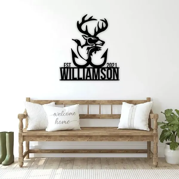 Black_Personalized_Deer_Duck_Metal_Family_Name_Sign_Home_Decor_|_60L_X_40W_Cm