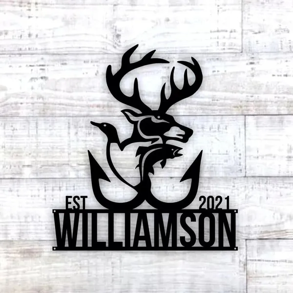 Black_Personalized_Deer_Duck_Metal_Family_Name_Sign_Home_Decor_|_60L_X_40W_Cm
