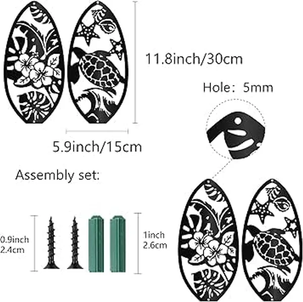 Black_Metal_Surfboard_Wall_Decoration_Iron_Hibiscus_Turtle_Wall_Decoration_Hanging_Silhouette_Tropical_Summer_Panel_For_Studio_Yoga,Indoor,Outdoor,Home,Office_30_X_10_Cm