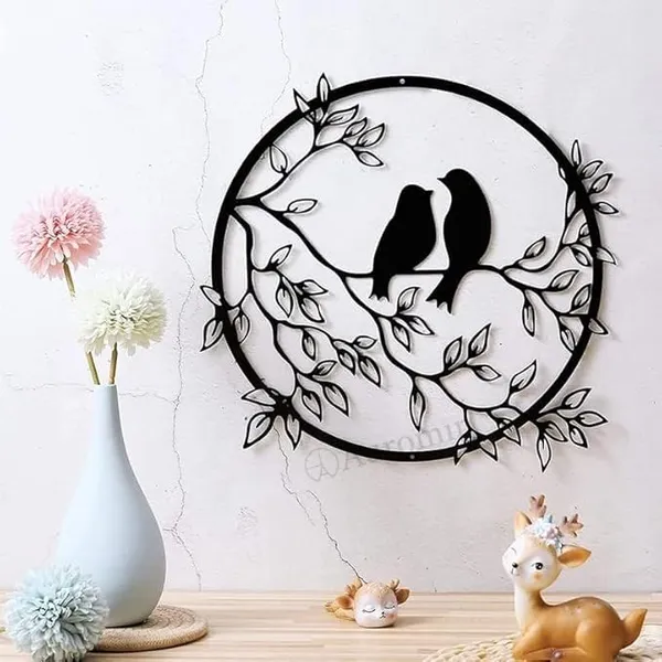 Black_3D_Bird_On_Tree_Branch_Metal_Wall_Art_|_40L_X_40W_Cm