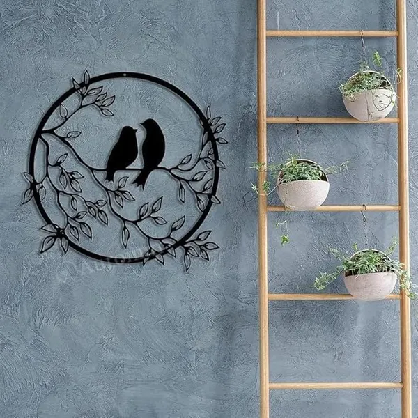 Black_3D_Bird_On_Tree_Branch_Metal_Wall_Art_|_40L_X_40W_Cm