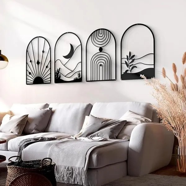 Black_4_Pack_Boho_Abstract_Metal_Wall_Decor_|_30L_X_20W_Cm