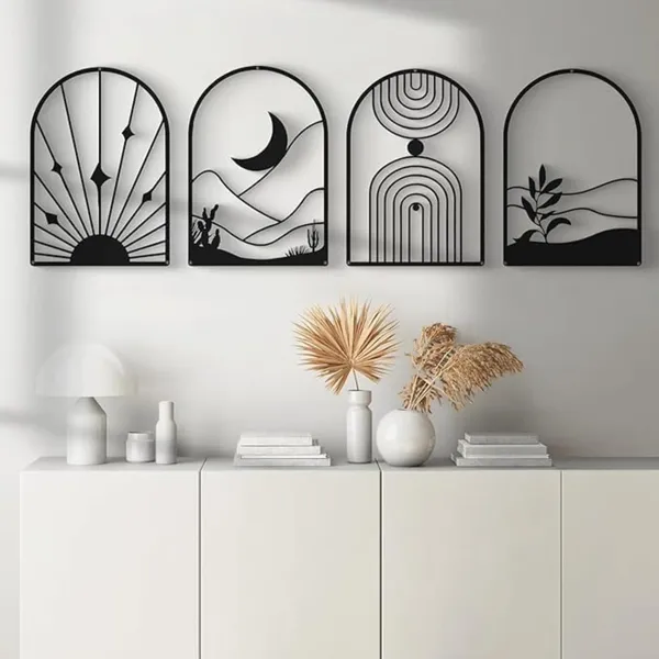 Black_4_Pack_Boho_Abstract_Metal_Wall_Decor_|_30L_X_20W_Cm