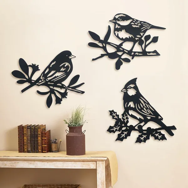 Black_Hanging_Metal_3_Pieces_Birds_On_Branch_Wall_Art_Panel_|_23L_X_21W_Cm