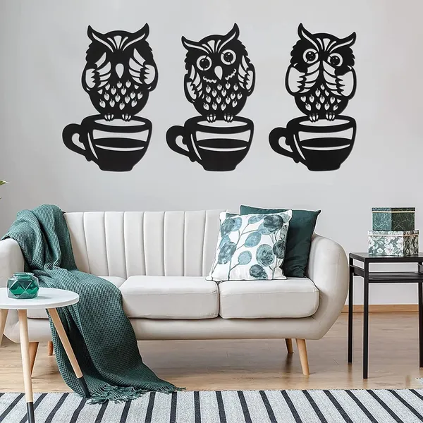 Black_Metal_Owl_Wall_Decor_With_Coffee_Cup_Design_Set_Of_3_|_28L_X_32W_Cm