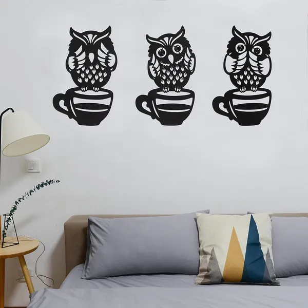 Black_Metal_Owl_Wall_Decor_With_Coffee_Cup_Design_Set_Of_3_|_28L_X_32W_Cm