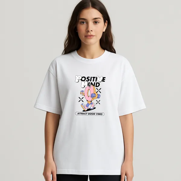 White_Cotton_Positive_Mind_-Women_Tshirt