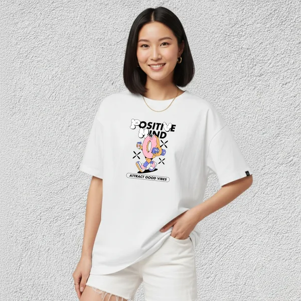 White_Cotton_Positive_Mind_-Women_Tshirt
