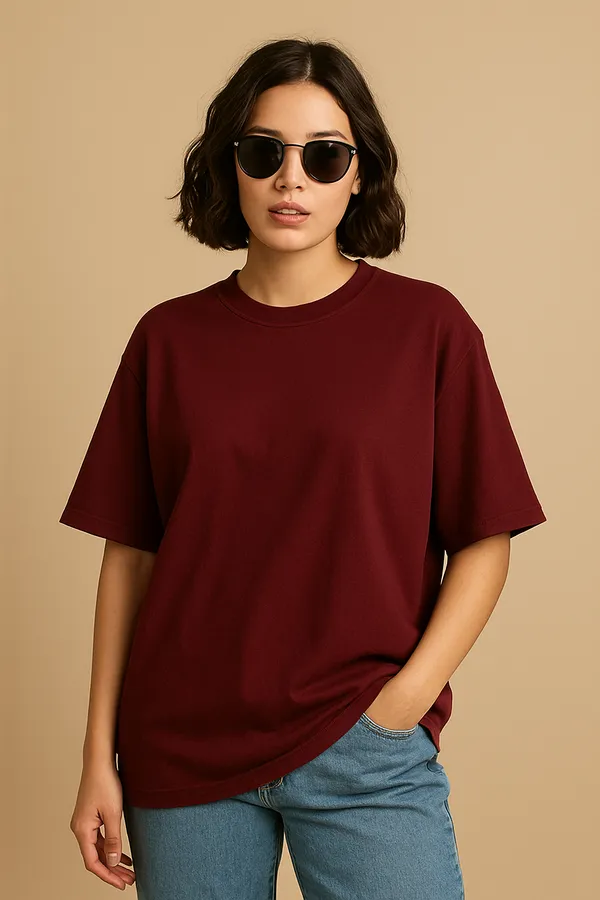 Maroon_Cotton_Plain_Oversize_-_Women_Tshirt