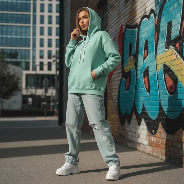 Pista_Green_Cotton_Fleece_Women_Oversize_Hoodie