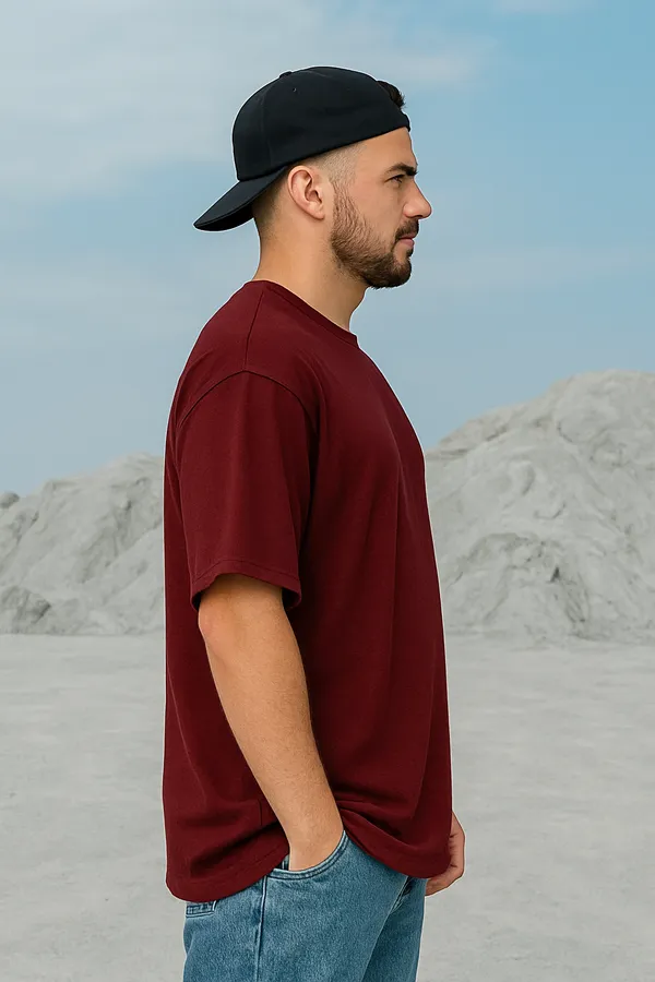 Maroon_Cotton_Plain_Oversiize_-_Men_Tshirt