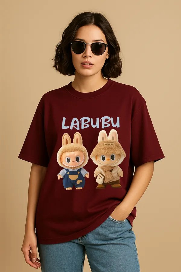 Maroon_Cotton_Labubu_-_Women_Tshirt