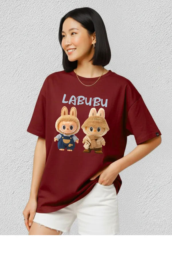 Maroon_Cotton_Labubu_-_Women_Tshirt