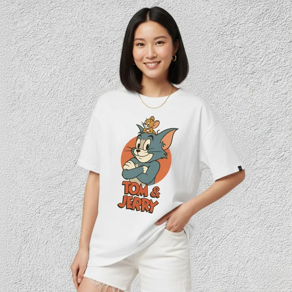 White_Cotton_Tom_&_Jerry_-_Women_Tshirt