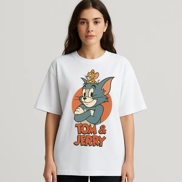 White_Cotton_Tom_&_Jerry_-_Women_Tshirt
