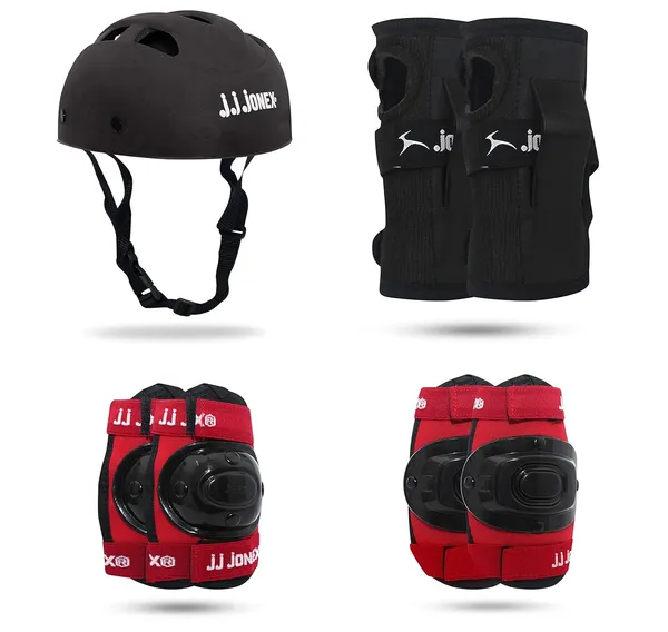 JJ_JONEX_Red_&_Black_Multi_Sport_Gear_Helmet_Elbow_Guards_Knee_Caps_&_Hand_Gloves_Set_For_Children_(5-16_Years)