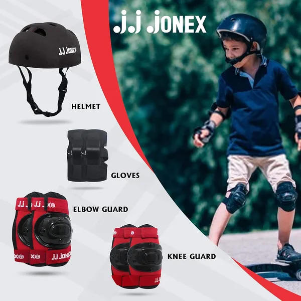JJ_JONEX_Red_&_Black_Multi_Sport_Gear_Helmet_Elbow_Guards_Knee_Caps_&_Hand_Gloves_Set_For_Children_(5-16_Years)