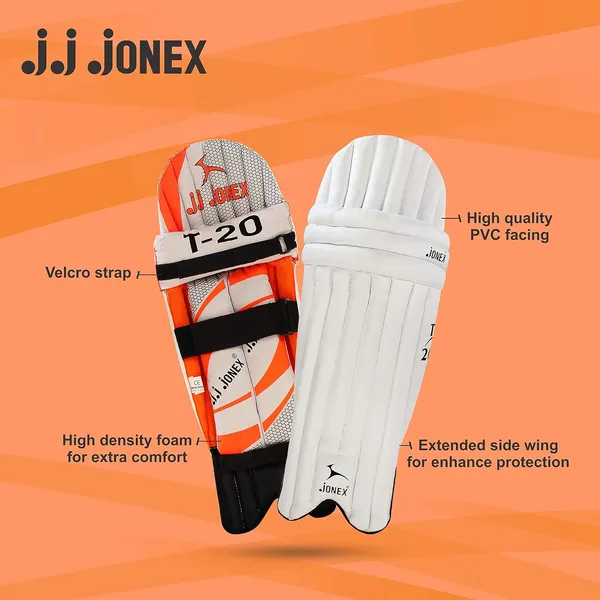 JJ_JONEX_White_&_Orange_Cricket_Leg_Guard