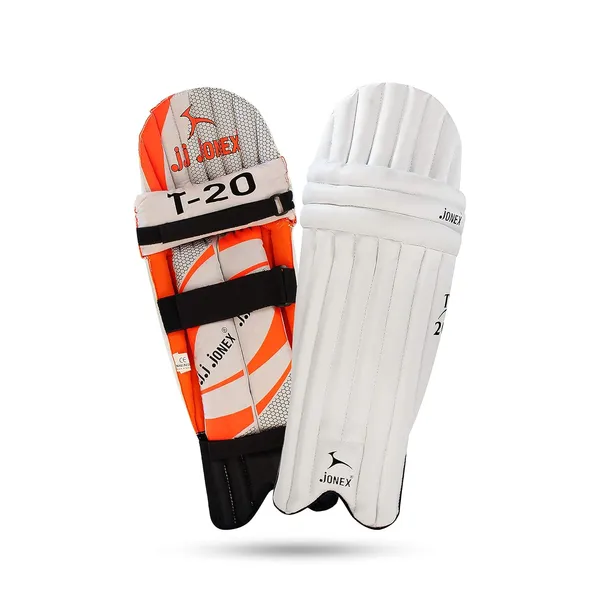 JJ_JONEX_White_&_Orange_Cricket_Leg_Guard