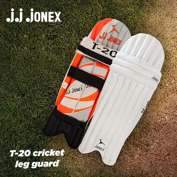 JJ_JONEX_White_&_Orange_Cricket_Leg_Guard