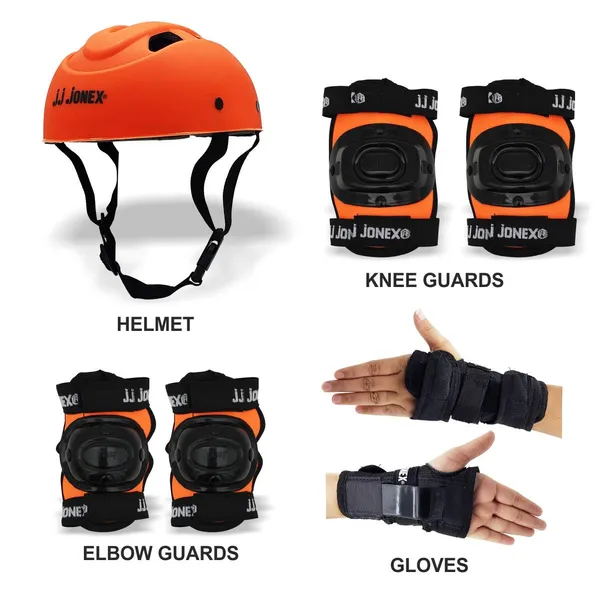 JJ_JONEX_Orange_Skating_Guard,_Protective_Skating_Guard_Kit_|_Skate,_Cycling_Protection_Set_|_Multi_Sport_Gear_For_Children_Age_5-16_Years,_Helmet_Elbow_Guards_Knee_Caps_&_Hand_Gloves