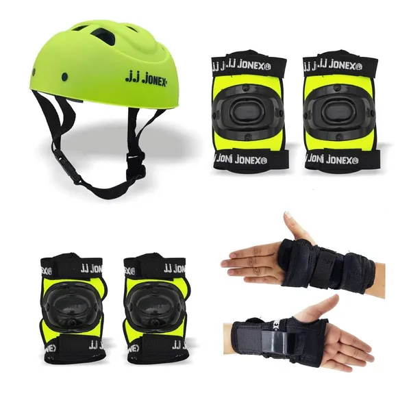 JJ_JONEX_Green_Skating_Guard,_Protective_Skating_Guard_Kit_|_Skate,_Cycling_Protection_Set_|_Multi_Sport_Gear_For_Children_Age_5-16_Years,_Helmet_Elbow_Guards_Knee_Caps_&_Hand_Gloves