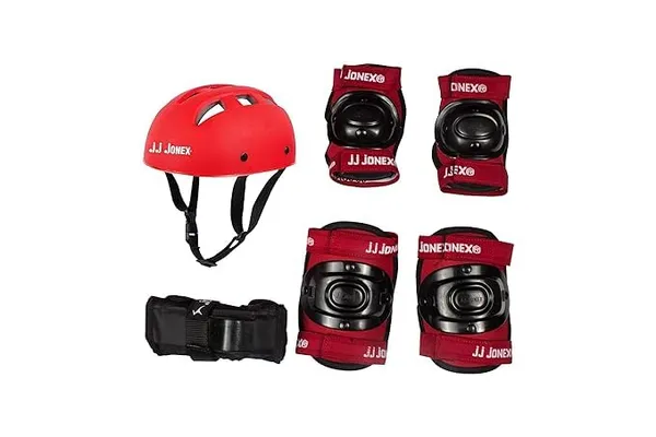 JJ_JONEX_Protective_Gear_Set_-_Helmet,_Knee_Pads_&_Elbow_Pads_(Red,_Large)