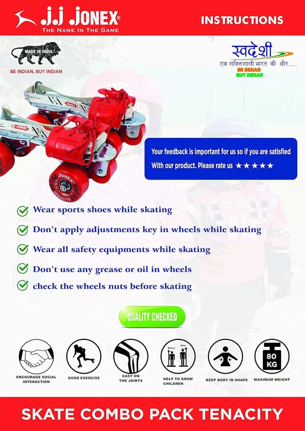 JJ_JONEX_Unisex_Tenacity_Adjustable_Roller_Derby_Wheel_Skates_Combo_(Skates+Helmet+Knee_Pad+Elbow_Pad+Gloves+Key+Bag)_Suitable_For_Age_6-11_(Medium),_Red
