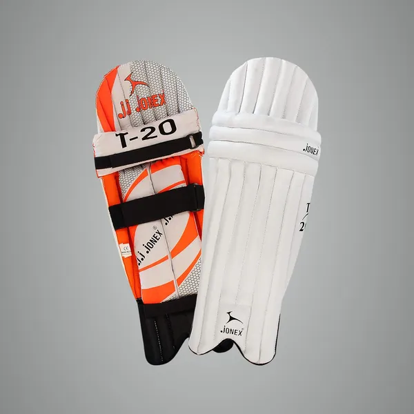 JJ_JONEX_White_&_Orange_Cricket_Leg_Guard
