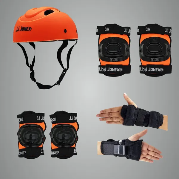 JJ_JONEX_Orange_Skating_Guard,_Protective_Skating_Guard_Kit_|_Skate,_Cycling_Protection_Set_|_Multi_Sport_Gear_For_Children_Age_5-16_Years,_Helmet_Elbow_Guards_Knee_Caps_&_Hand_Gloves