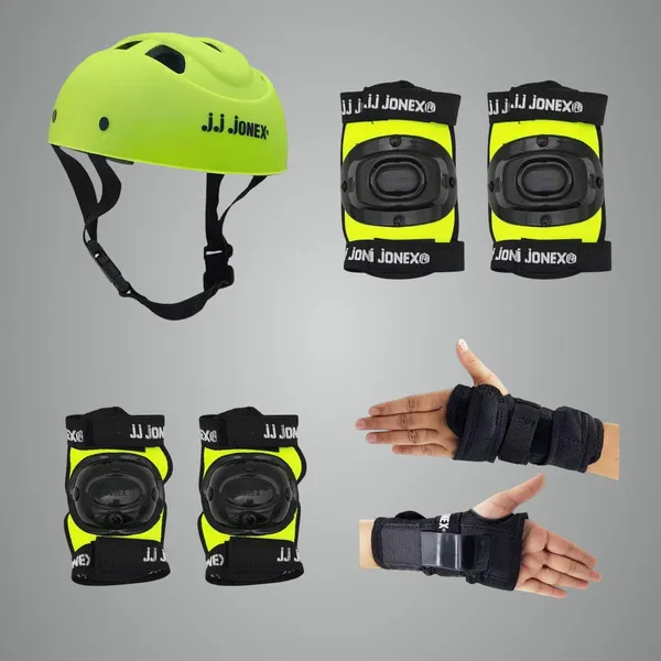 JJ_JONEX_Green_Skating_Guard,_Protective_Skating_Guard_Kit_|_Skate,_Cycling_Protection_Set_|_Multi_Sport_Gear_For_Children_Age_5-16_Years,_Helmet_Elbow_Guards_Knee_Caps_&_Hand_Gloves