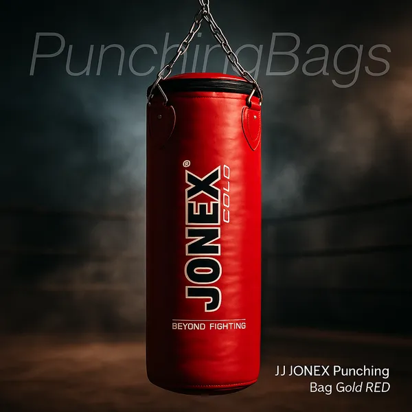 JJ_JONEX_Red_Punching_Bag,_Boxing_Unfilled_Gold_2Ft_Red_Hanging_Bag