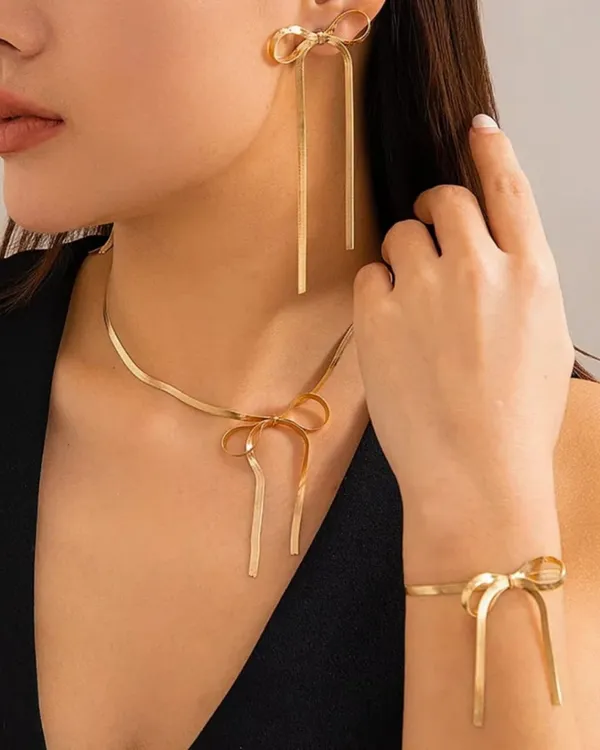 Elegant_Bowknot_Pendant_Snake_Chain_Necklace_Bracelet_&_Earring_Set