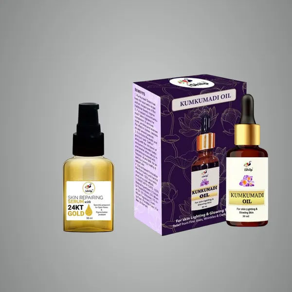 Combo_of_Glowing_&_Whitening_Kumkumadi_Face_Oil_&_24Kt_Gold_Serum_|_For_Men_&_Women_|_30ml_+_30ml